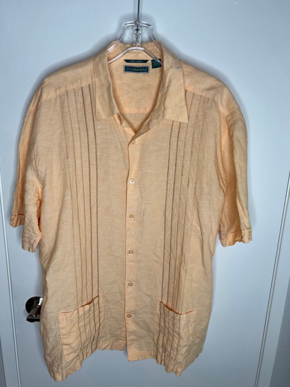Cubavera Men's Linen Button Up Short Sleeve Shirt Peach ~ Size XXL